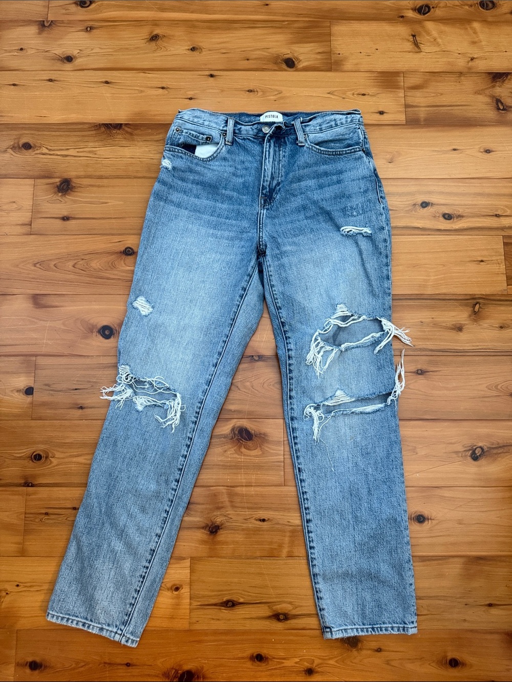 pistola Medium Blue Ripped Boyfriend straight Jean 28